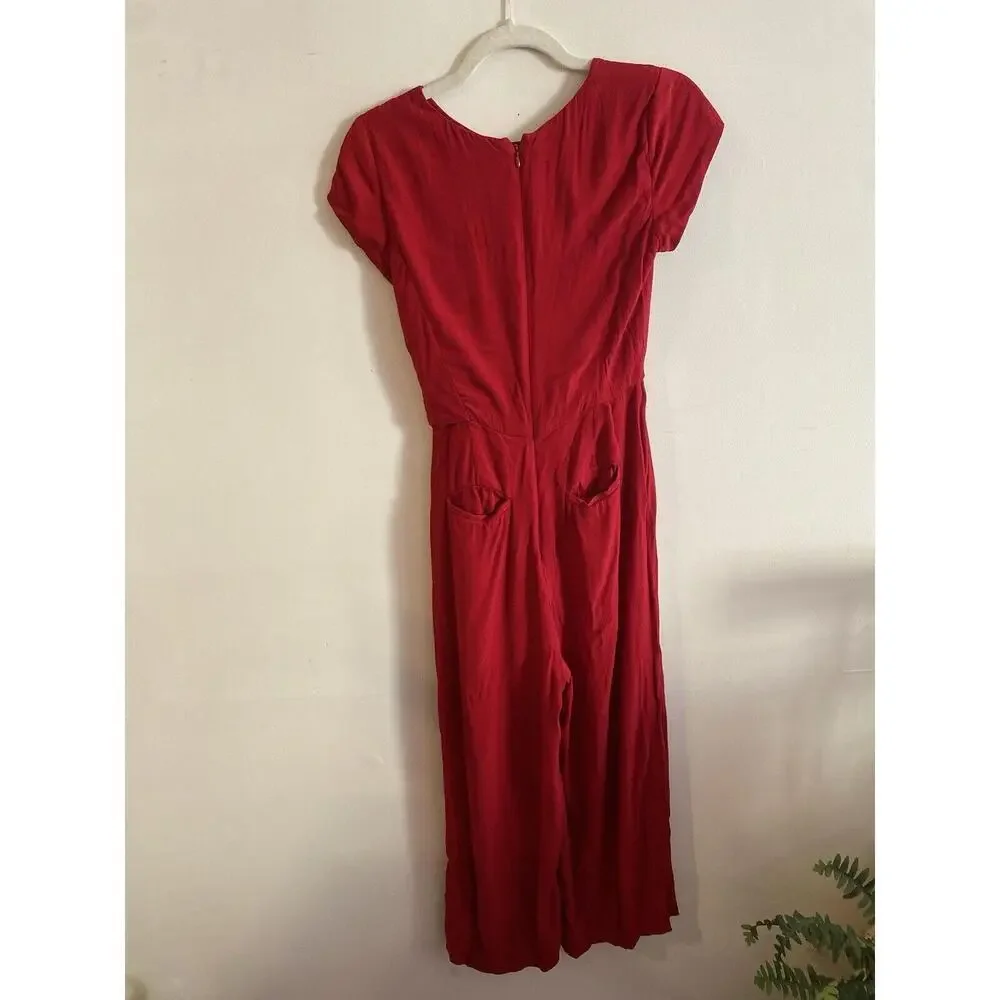 Anthropologie Maeve Red Grier Wide Leg Twist Tie Front‎ Midi Jumpsuit Size 0
